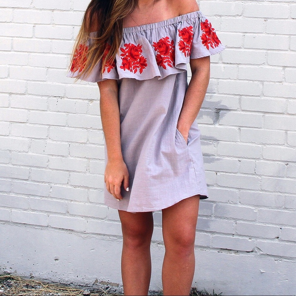 Embroidered off shoulder dress